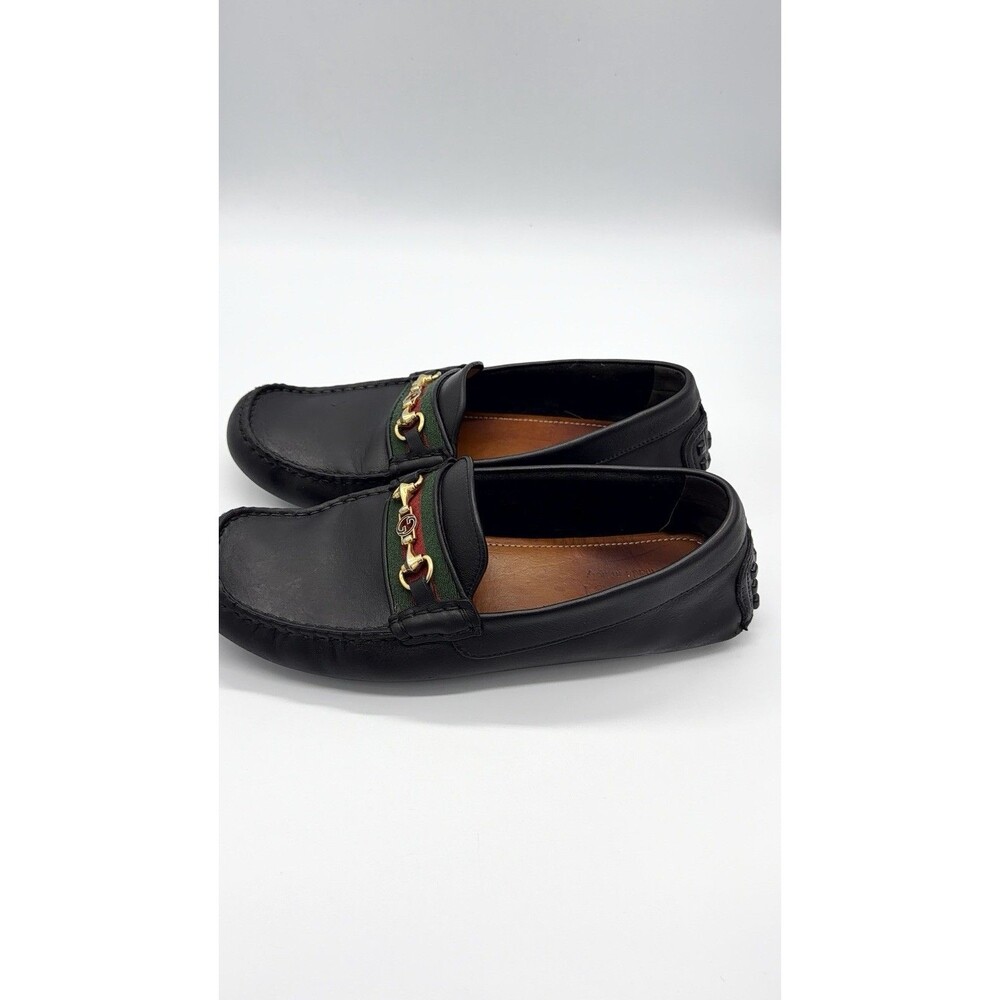 GUCCI Driver Men's Black Leather Horsebit With Web Loafers New UK 7 US 7.5 - Picture 5 of 16